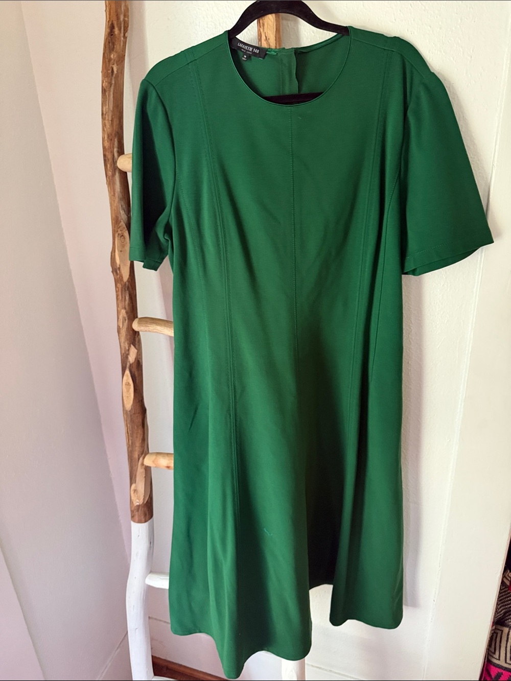 Lafayette 148 New York Emerald Green Ponte Knit Short Sleeve Midi Dress 16 XL